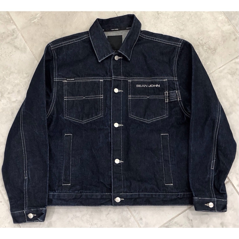 Sean John Denim Trucker Jacket Y2K Hip Hop Dark Wash Logo Youth M 12-14 M XS W S